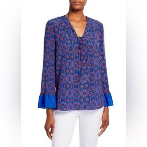 KOBI HALPERIN Zoey Printed V-Neck Tie-Front Long-Sleeve Silk Blouse
